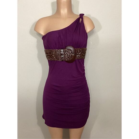 New. SKY purple Grecian style dress with leather. Normally $224. Medium - Picture 2 of 9